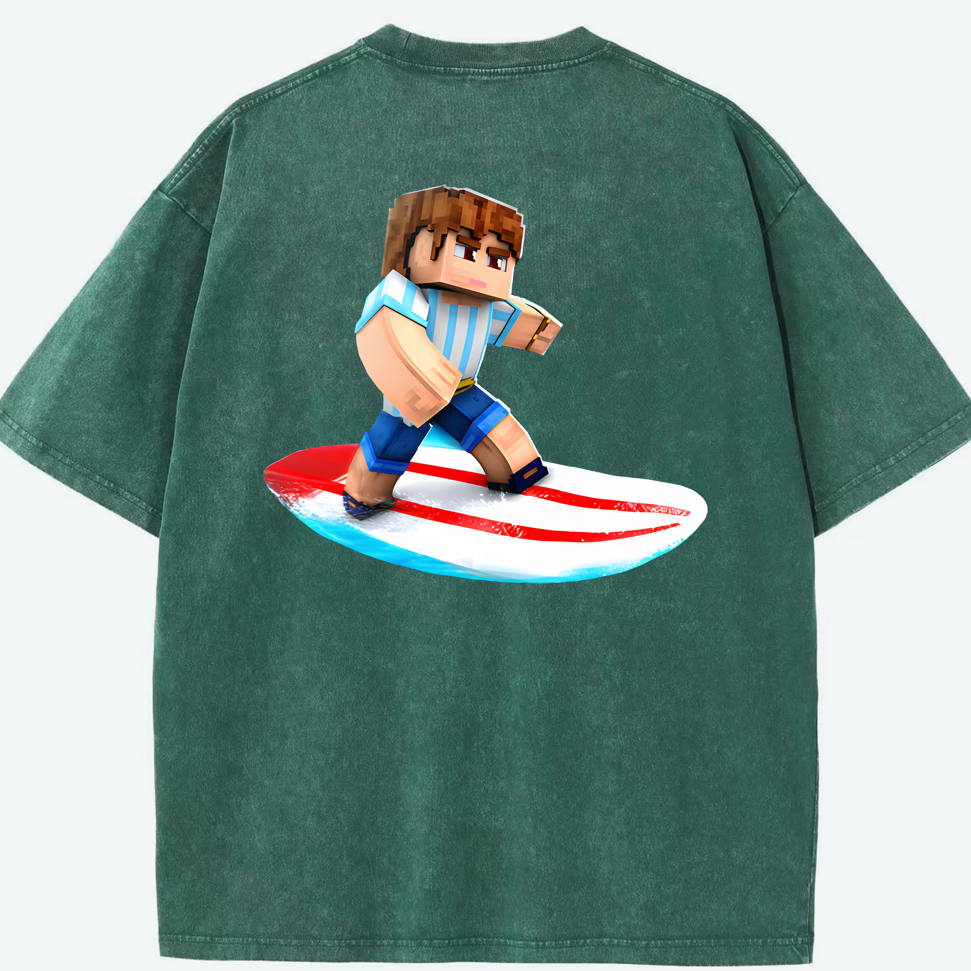 （画像用） マインクラフト ブロックの世界 Minecraft MC Block world 綿100% ヴィンテージ風 半袖Tシャツ（背面プリント）